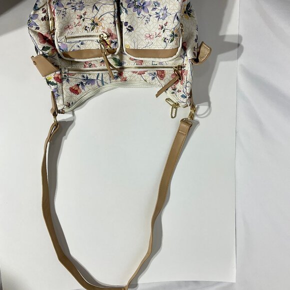 Cream with Tan Flower Print Purse Crossbody / Shoulder - Picture 14 of 15